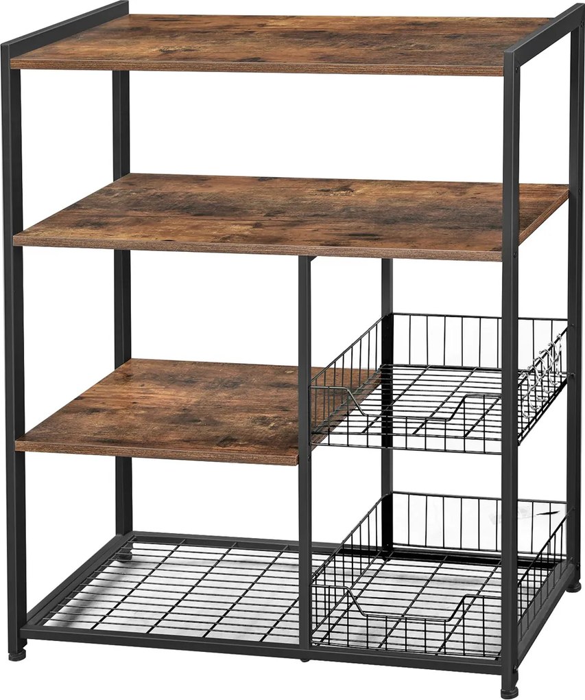 Armário de cozinha com cestos de rede Estilo industrial 80 x 35 x 95 cm Castanho Vintage
