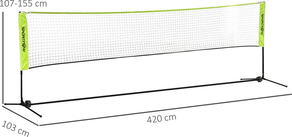 Rede de Badminton Portátil, 420 x 103 x 155 cm, Altura Ajustável, Preto