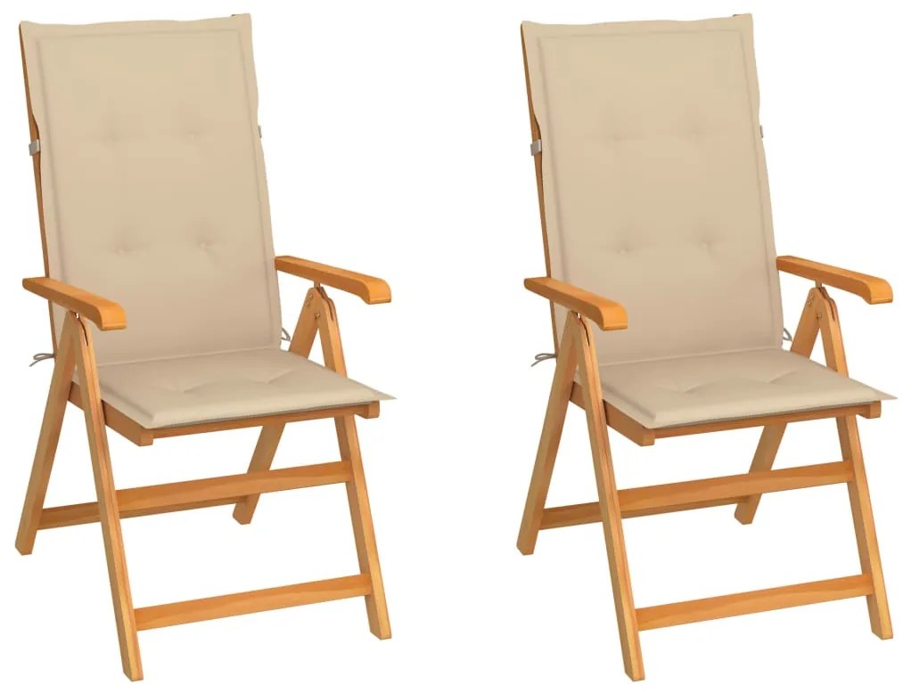 vidaXL Cadeiras de jardim c/ almofadões beges 2 pcs teca maciça