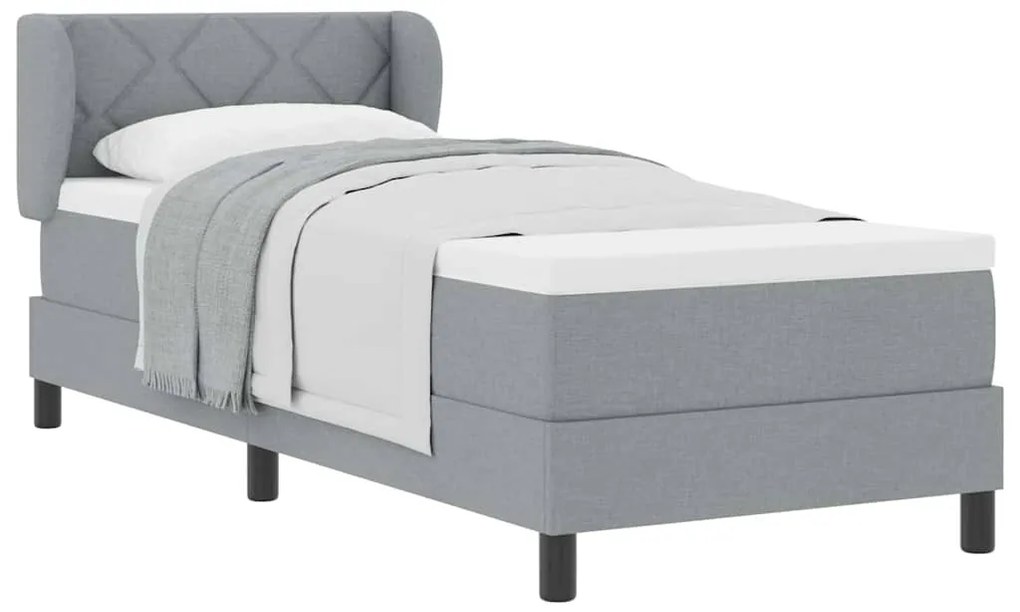 Cama Box Spring com Colchão Cinza Claro 80x200 cm em Tecido