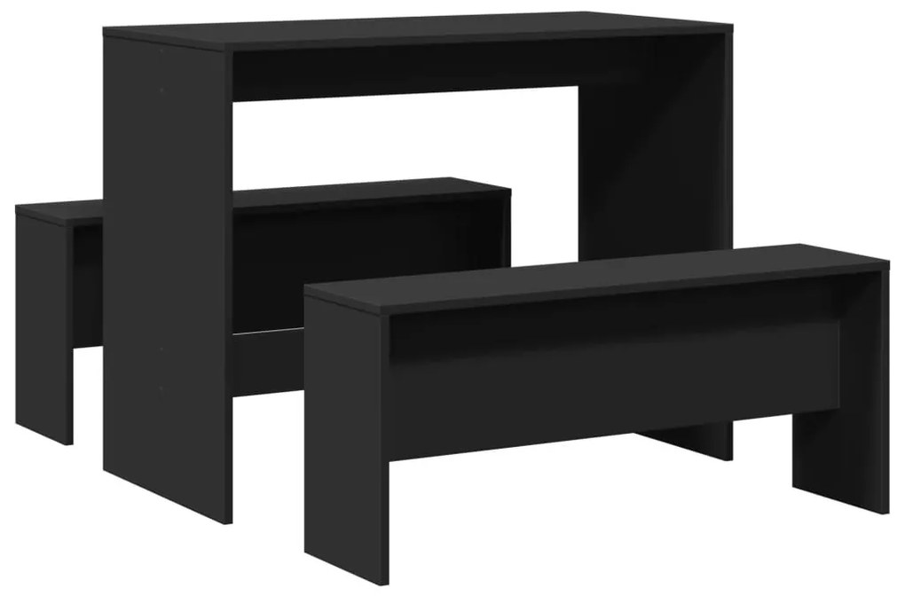 3 pcs conj. mesa de jantar e banco derivados de madeira preto