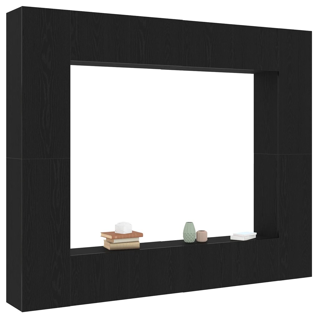 Conjunto de 8 Cabines de TV Carvalho Preto Madeira de Engenharia