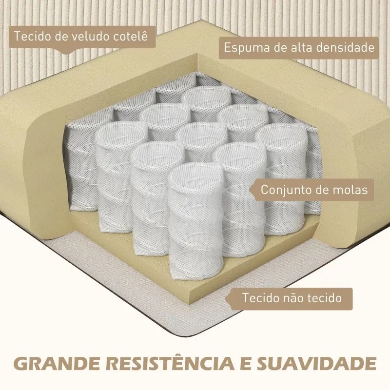 Sofá Chaise Longue de 3 Lugares em L Estofado em Veludo Assento e Encosto Almofadados 214x134x87 cm Bege