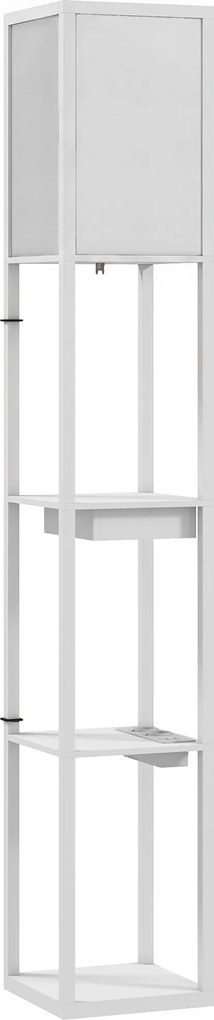 HOMCOM Lâmpada de pé com prateleira de 3 níveis, interruptor de pé, portas USB, MDF, Branco | Aosom Portugal