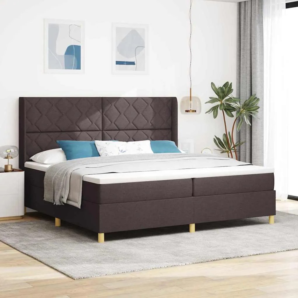 Cama Box com Colchão e LED Castanho Escuro 200x200 cm em Tecido