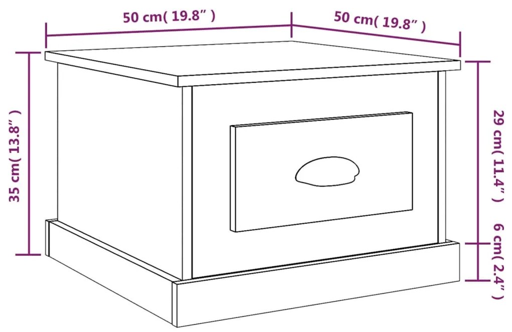 Mesa de centro 50x50x35 cm derivados de madeira carvalho fumado