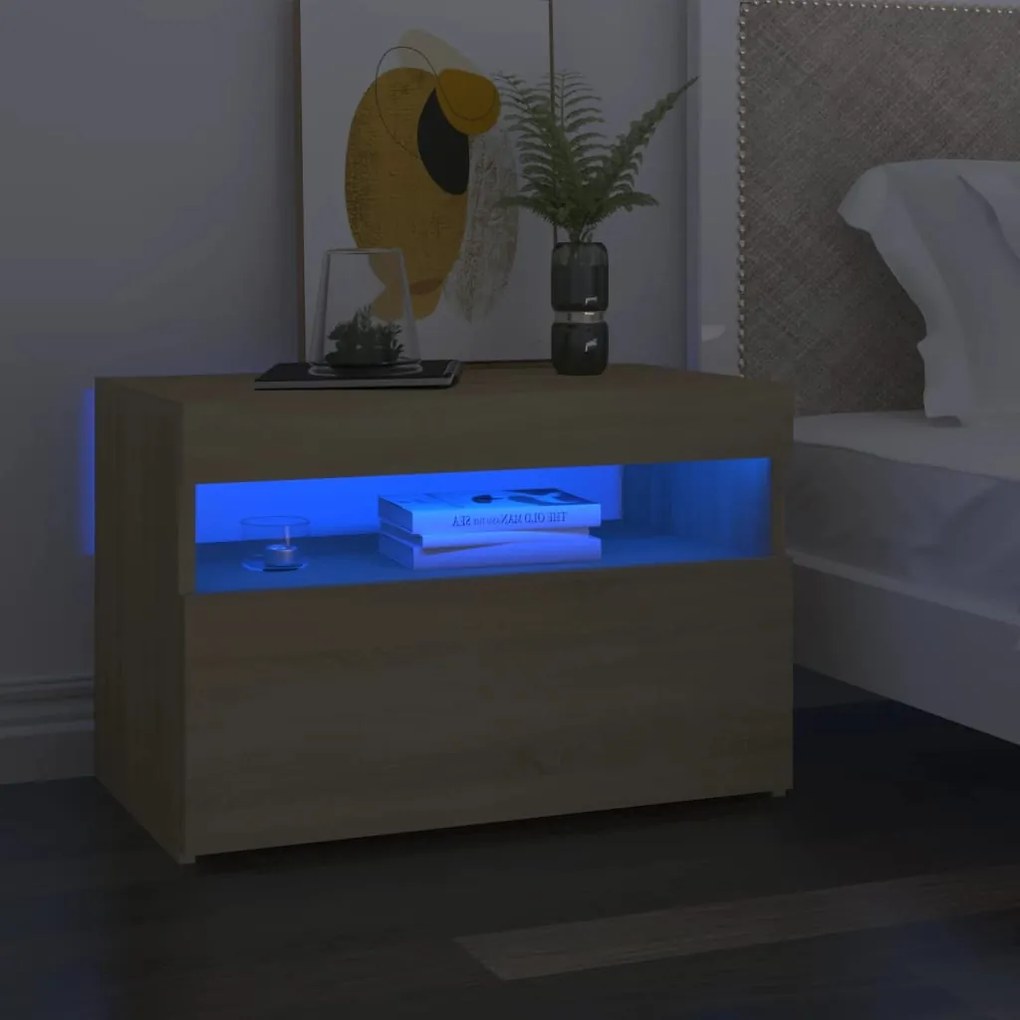 3082781 vidaXL Mesa cabeceira & luzes LED 2 pcs 60x35x40 cm carvalho sonoma