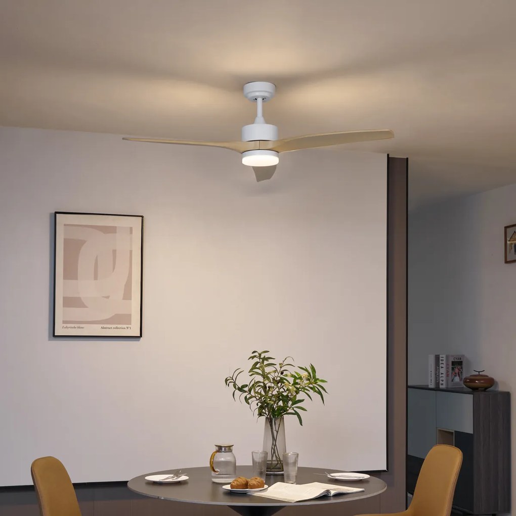 Ventilador de teto inteligente branco com impressão de madeira 132cm incl. LED regulável com controle remoto - Joly