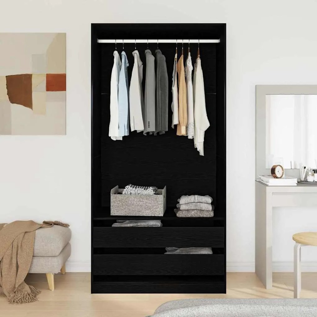 Armário de Carvalho Preto - 100 x 50 x 200 cm - Feito de Madeira Dupla