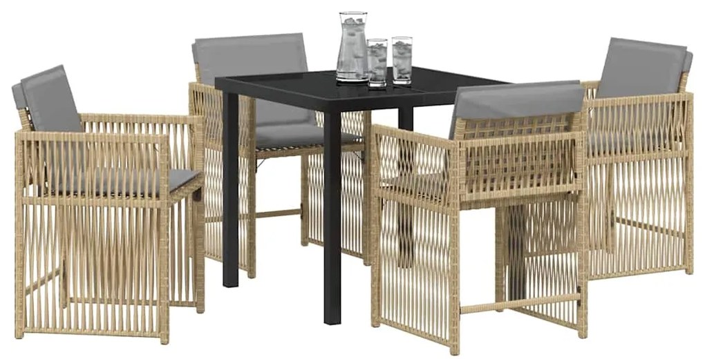 Conjunto de Jantar de Jardim com 5 Peças e Almofadas em Rattan Poliést