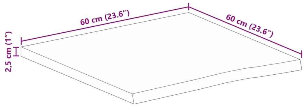 Tampo de mesa c/ borda viva 60x60x2,5 cm mangueira maciça