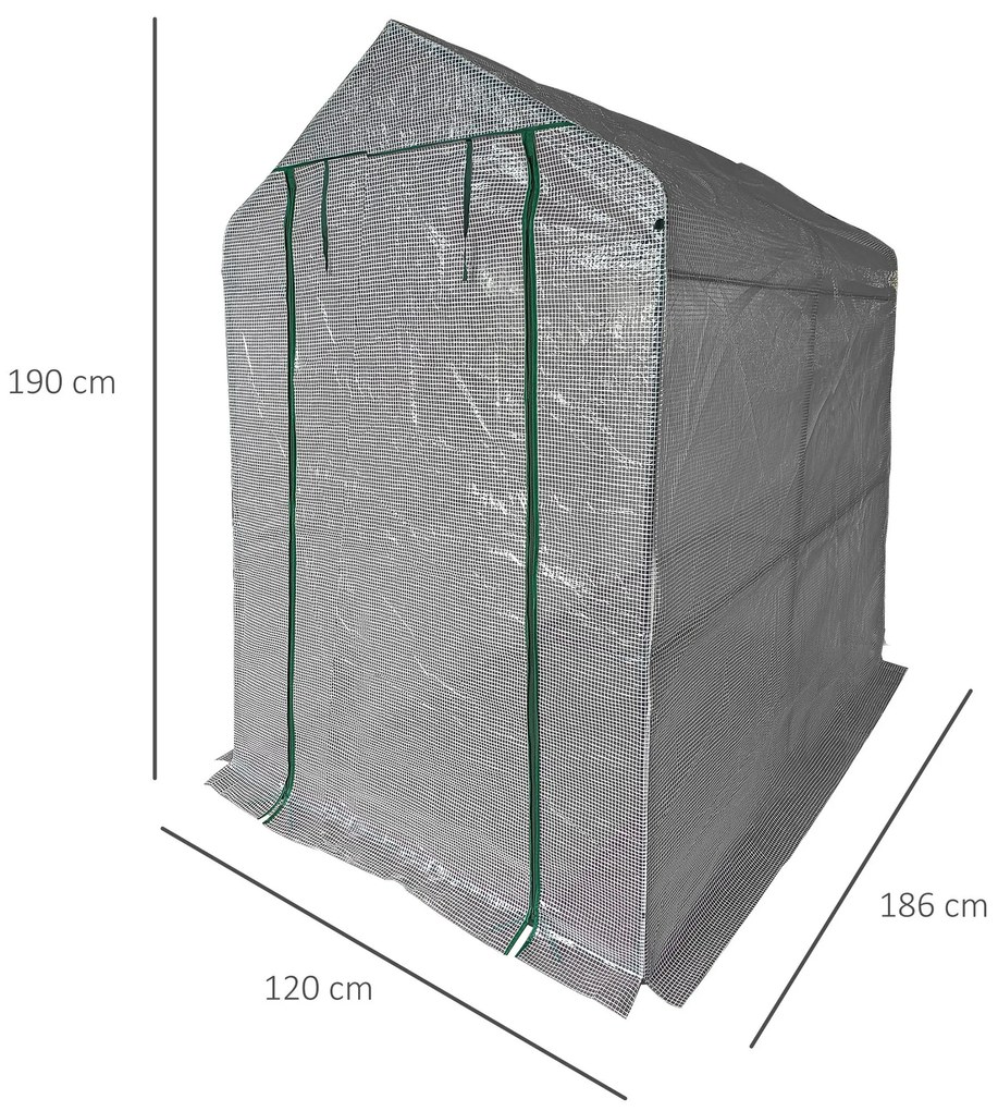 Estufa de Jardim Estufa Caseira com 4 Prateleiras Porta Enrolável Cobertura de PE 140g/m² e Estrutura de Aço para Cultivos de Plantas Flores 120x186x1