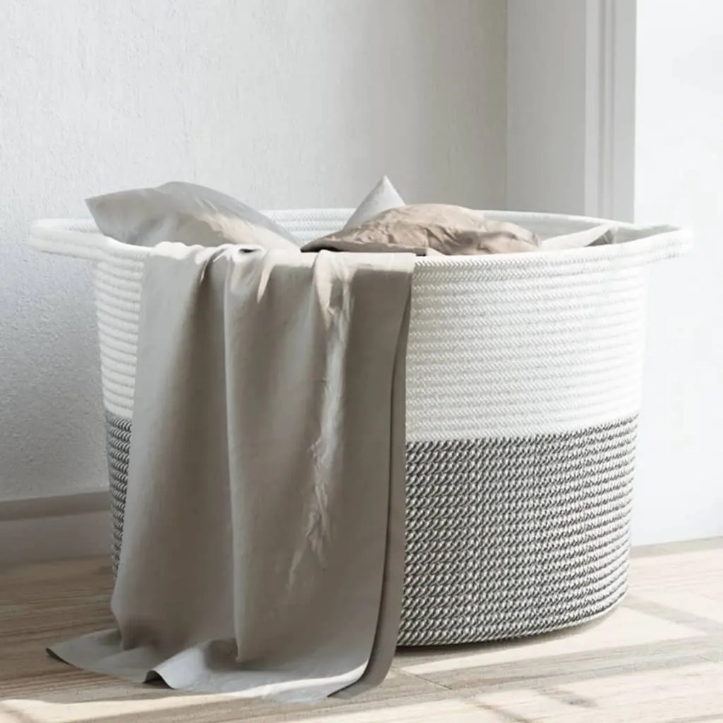 Cesto de arrumação Ø55x36 cm algodão cinzento e branco