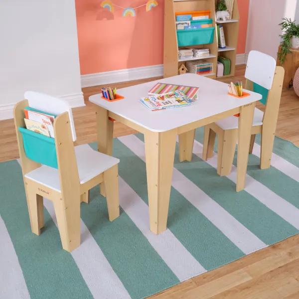 Conjunto Infantil mesa e 2 cadeiras Madeira Natural