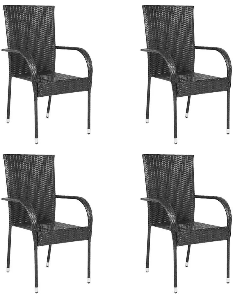 Cadeiras de exterior empilháveis 4 pcs vime PE preto