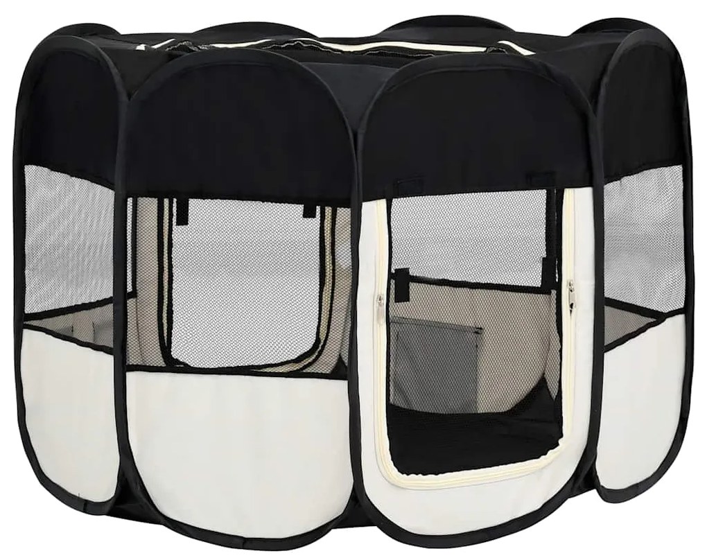 Parque dobrável p/ cão c/ saco de transporte 90x90x58 cm preto