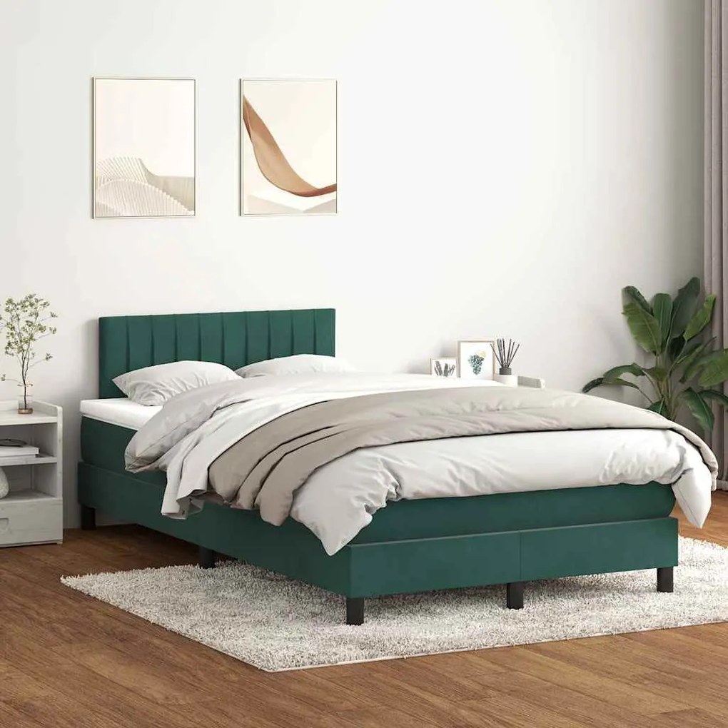 Cama boxspring com colchão 120x210 cm veludo verde-escuro