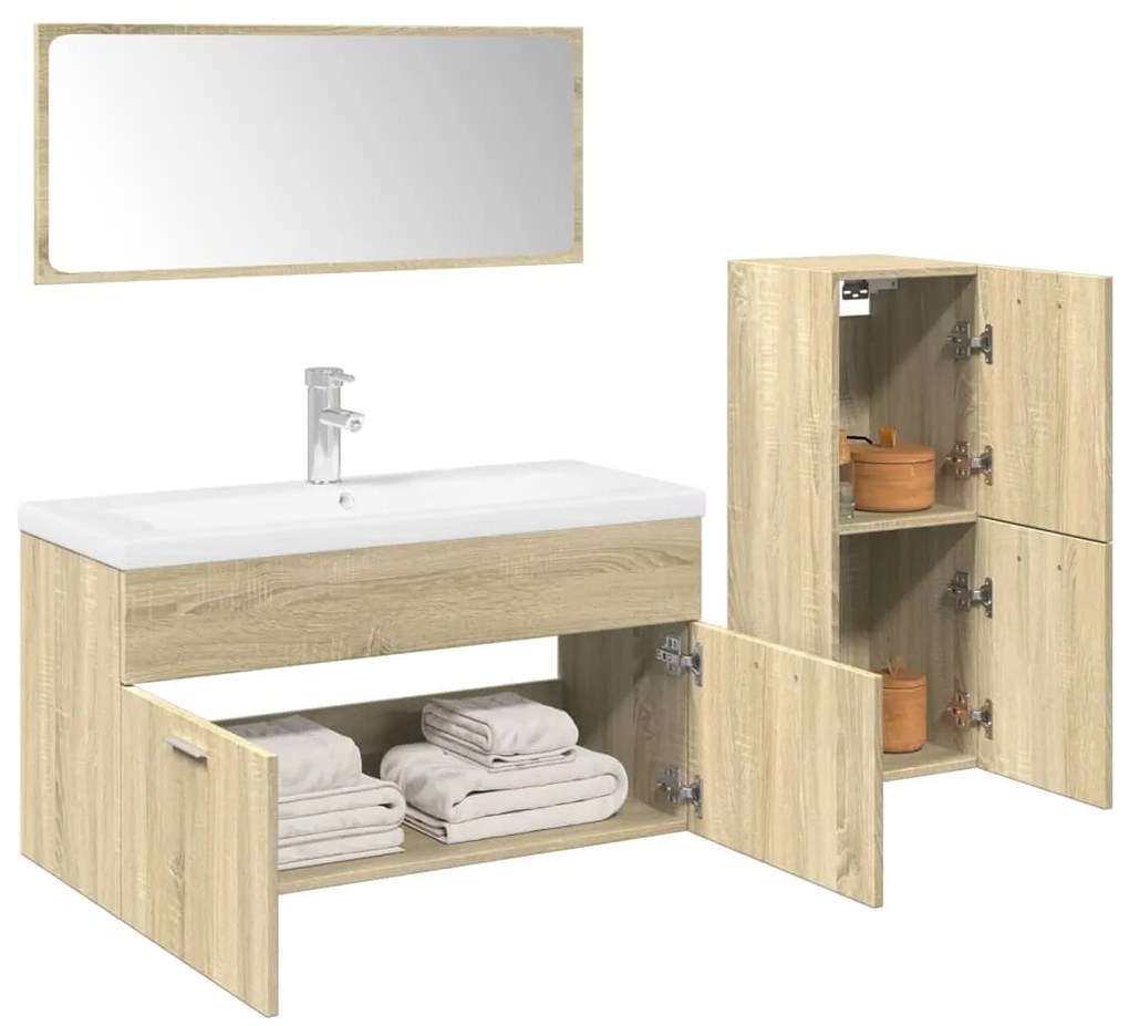 vidaXL 4 pcs conj. móveis casa banho derivados madeira carvalho sonoma