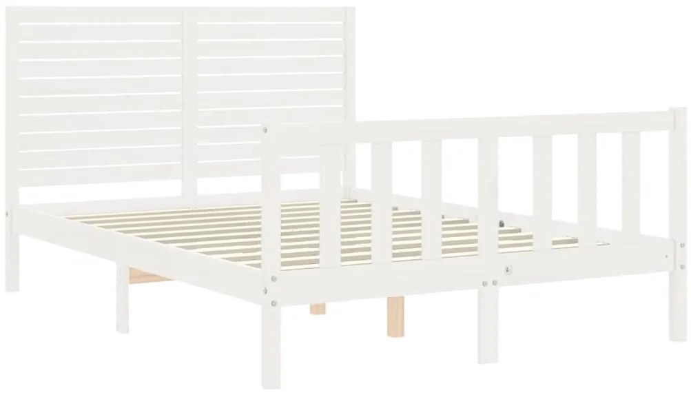 Estrutura de cama de casal c/ cabeceira madeira maciça branco