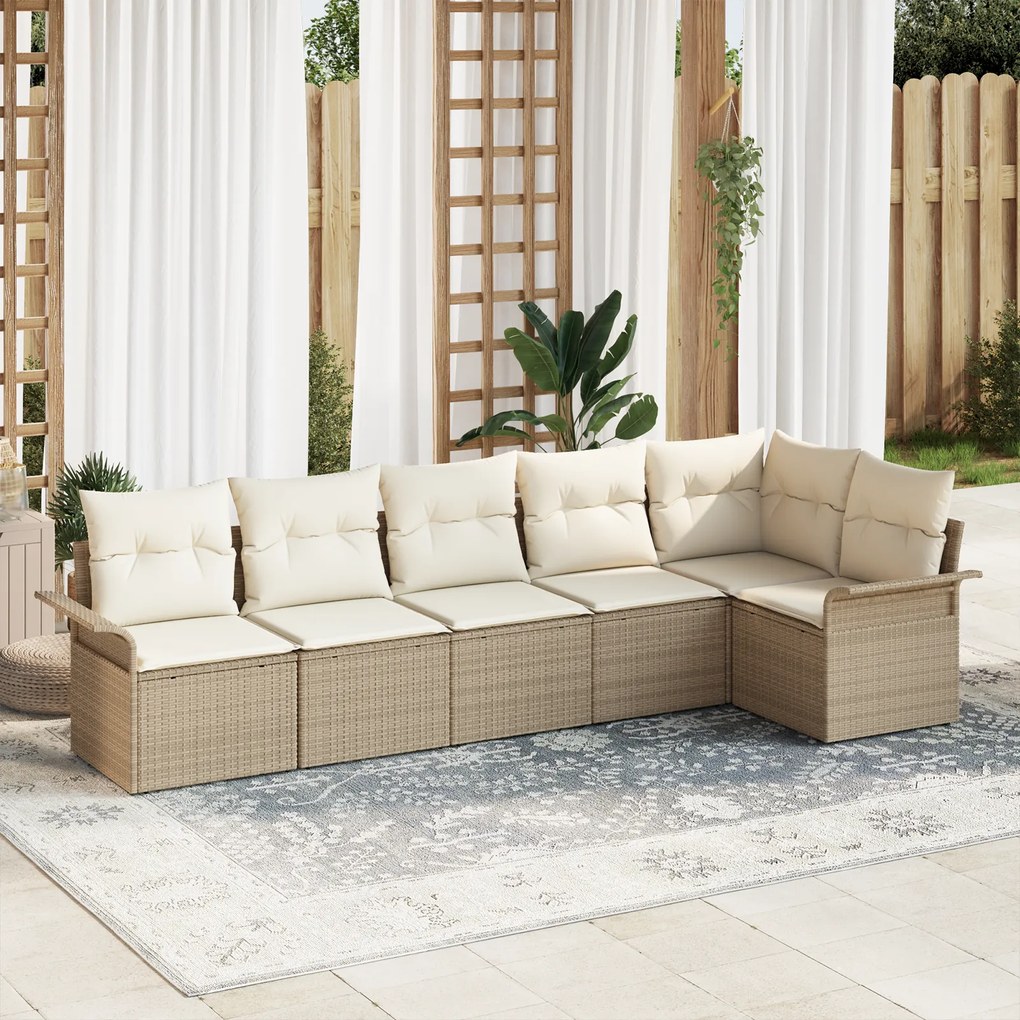 Conjunto de Sofá de Jardim vidaXL 6 Peças com Almofadas Bege Rattan