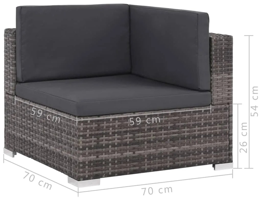 8 pcs conjunto lounge de jardim c/ almofadões vime PE cinzento