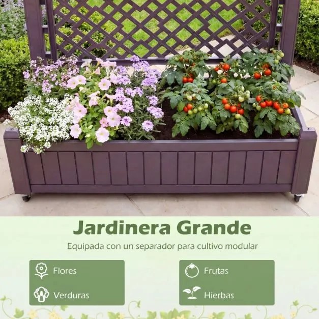 Floreira de jardim elevada com treliça 80 x 40 x 140 cm, vasos móveis, drenagem, rodas bloqueáveis para vegetais e plantas, interior e exterior Castan