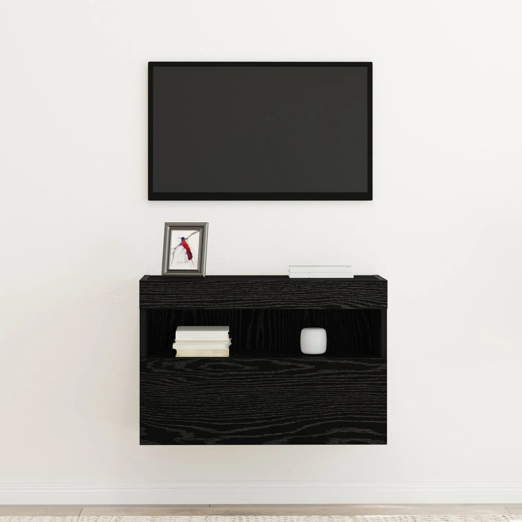 Cabinet de TV vidaXL com Luzes LED Carvalho Preto 60x30x40 cm