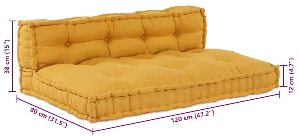 Almofada de Sofá Pallet 2 pcs Amarelo 60 x 40 cm Algodão