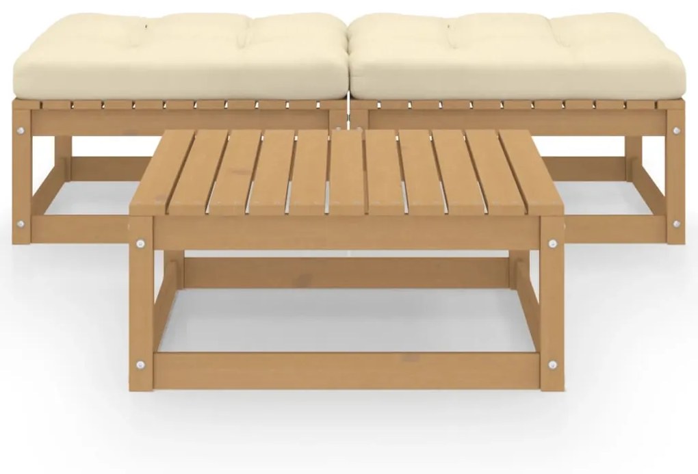 3 pcs conjunto lounge de jardim com almofadões pinho maciço