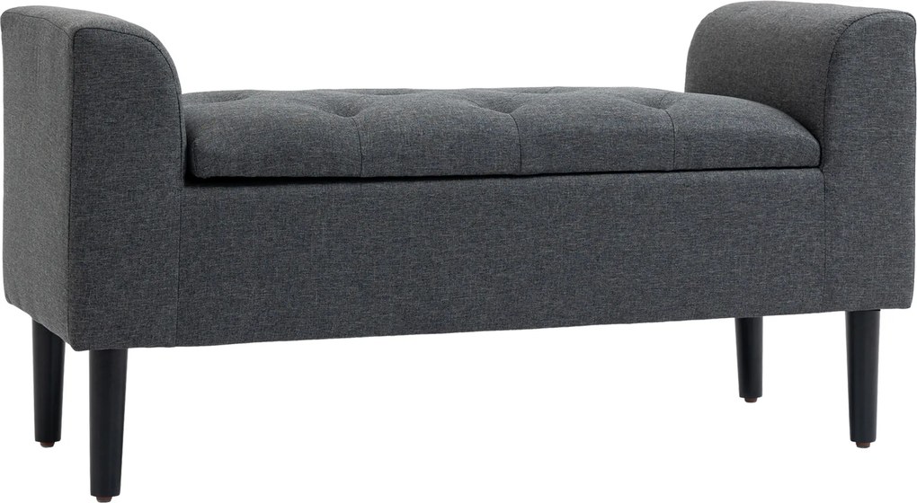 HOMCOM Banco com arrumação, banco estofado com aspecto de linho, pernas de madeira, banco suportando até 130 kg, para sala de estar quarto entrada, 116 x 44 x 58 cm Cinza escuro | Aosom Portugal