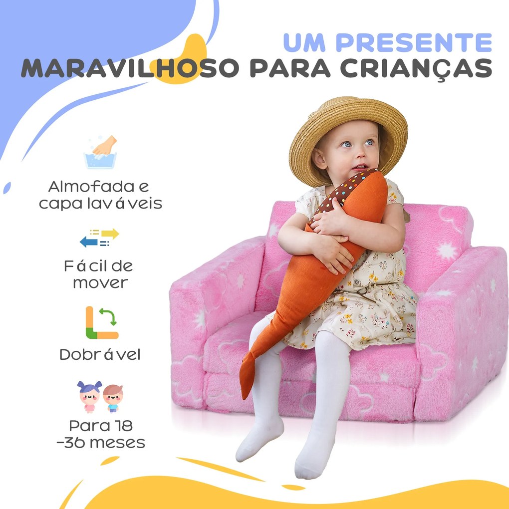 AIYAPLAY Poltrona para Crianças Dobrável Sofá Infantil Reclinável 2 em