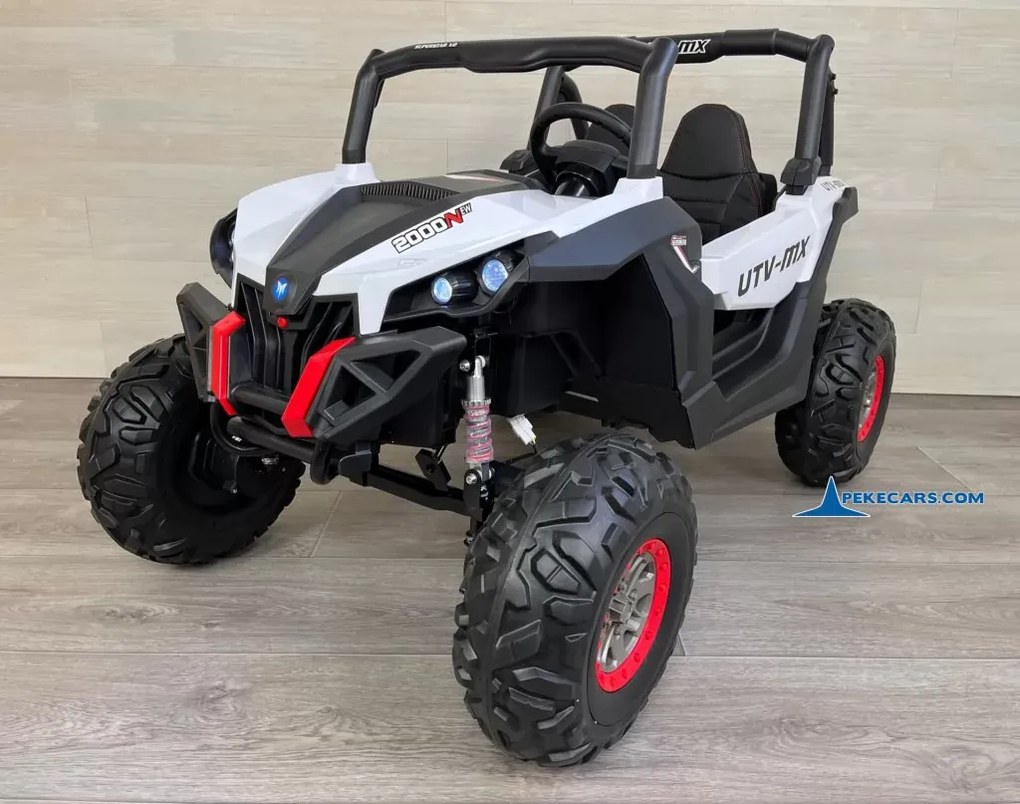Carro elétrico para crianças Todo terreno Buggy UTV 4x4 MP4 12V 2 Lugares Branco