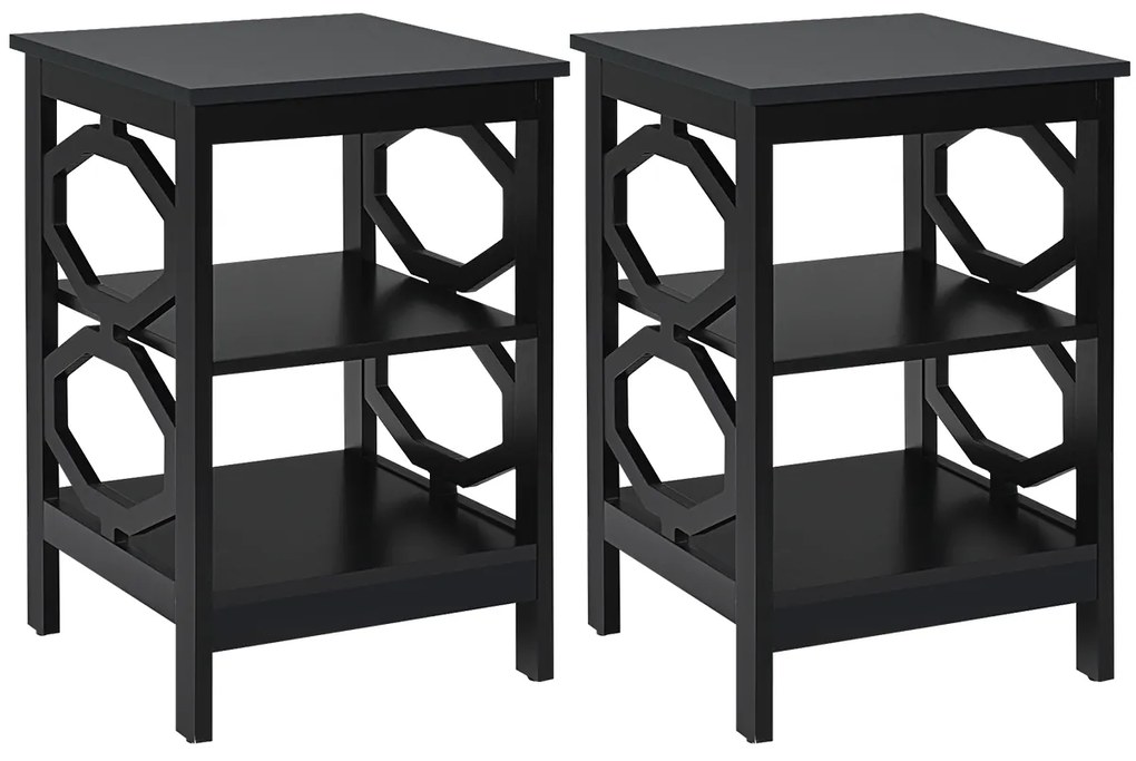 2 x Mesas de cabeceira 3 camadas decoração de mesa lateral em formato ômega mesa lateral para sofá quarto sala corredor 40 x 40 x 61 cm Preto