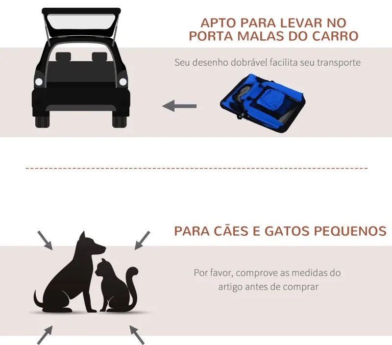 Transportadora para Cães e Gatos Respirável Dobrável com Almofada Janela de Malha e 2 Bolsos 60x42x42 cm Azul