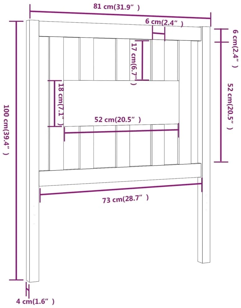 Cabeceira de cama 81x4x100 cm pinho maciço castanho mel