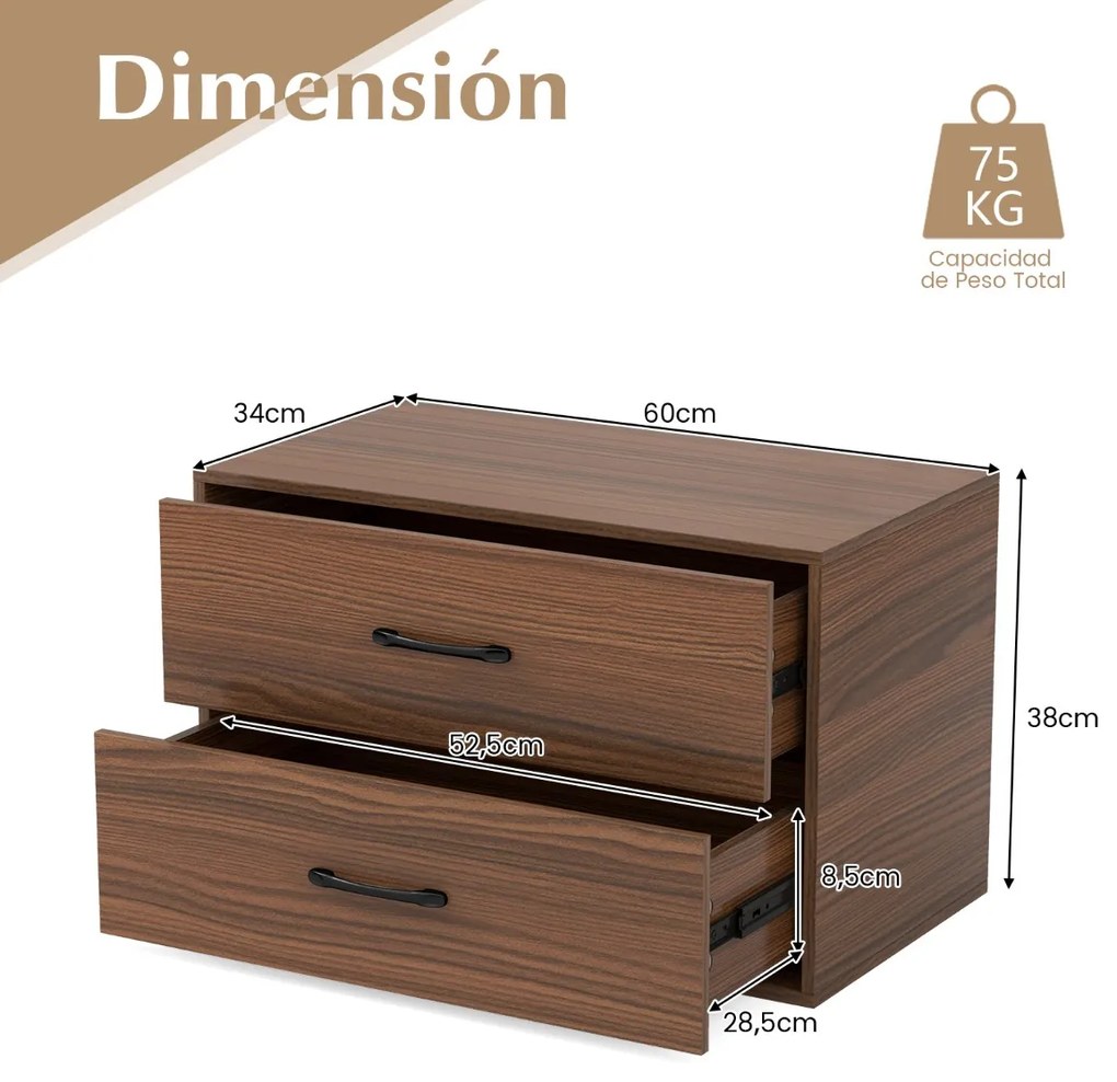 Armario de arrumação empilhável de 2 gavetas sala de estar Escritório de estudo Cor nogueira