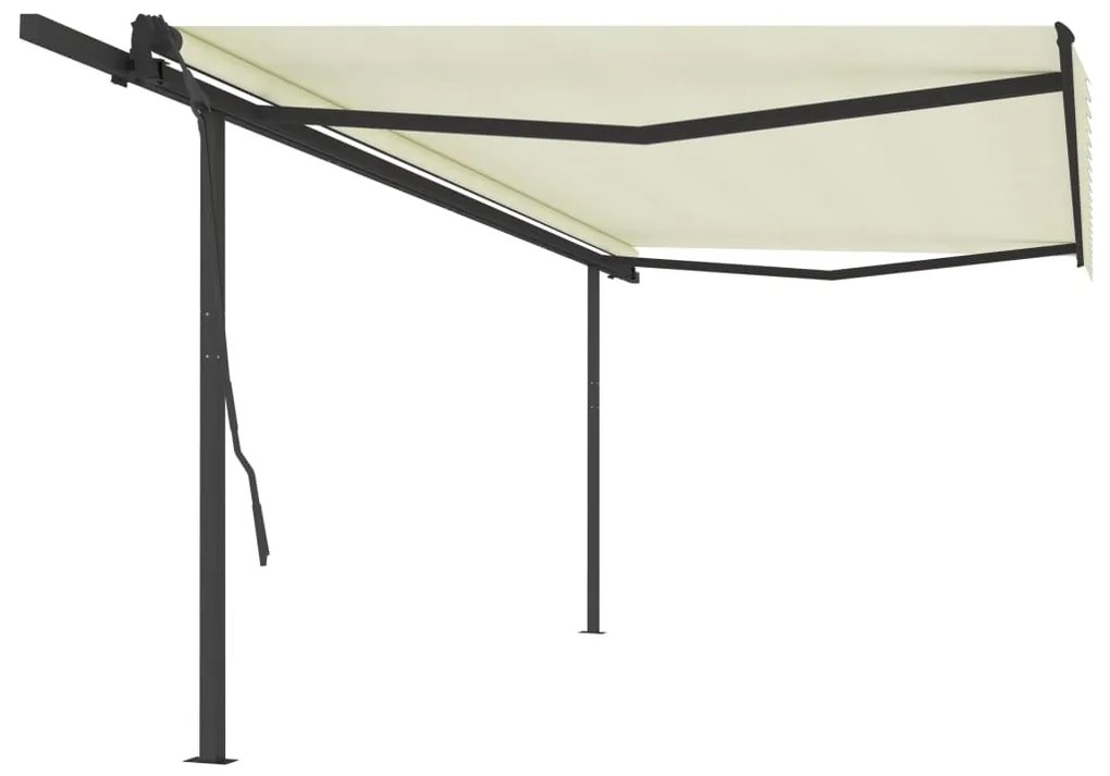 vidaXL Toldo retrátil manual com postes 5x3,5 m cor creme