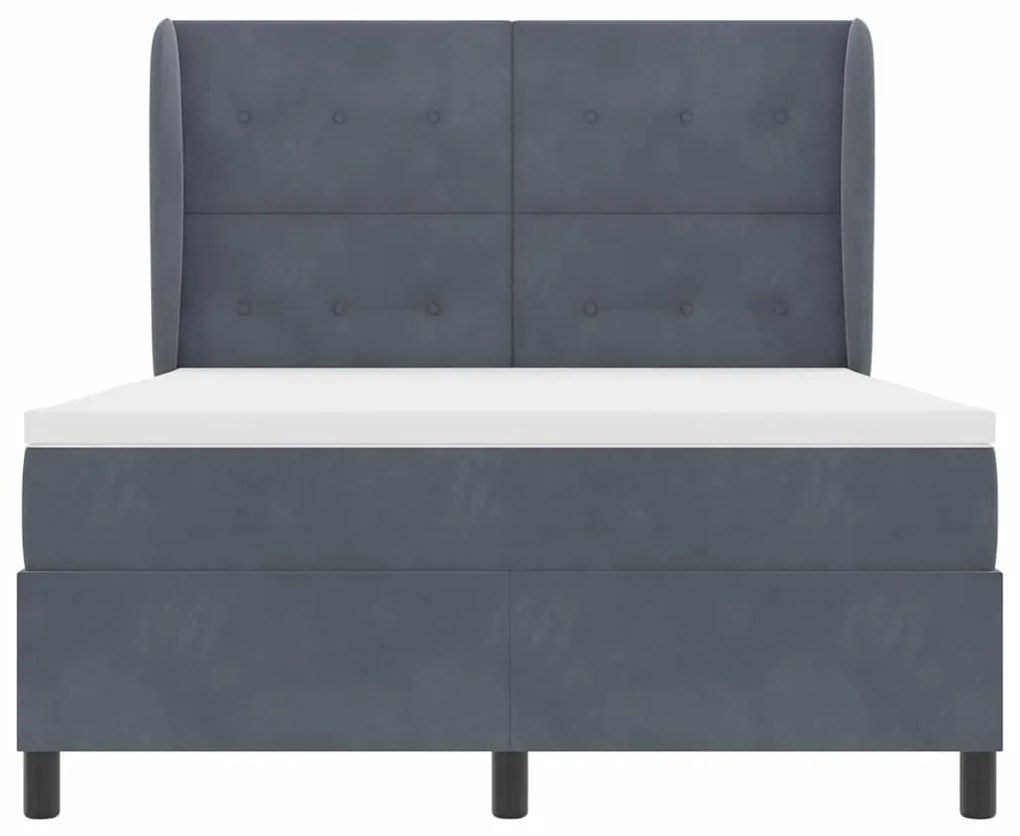 Cama Box com Colchão - Cinza Escuro - 140x200 cm - Veludo