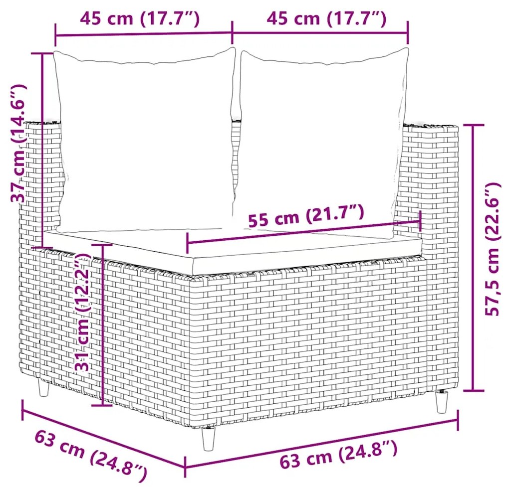6 pcs conjunto sofás de jardim com almofadões vime cinzento