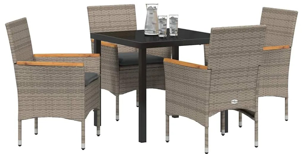 Mesa de Jantar de Jardim com 5 Peças e Almofadas Cinza Rattan Poliéste