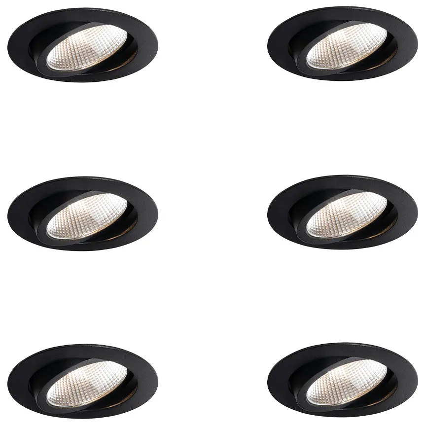 Conjunto de 6 focos embutidos pretos 9,5cm Incl. LED 1300 lm regulável IP65 - Gaius Moderno