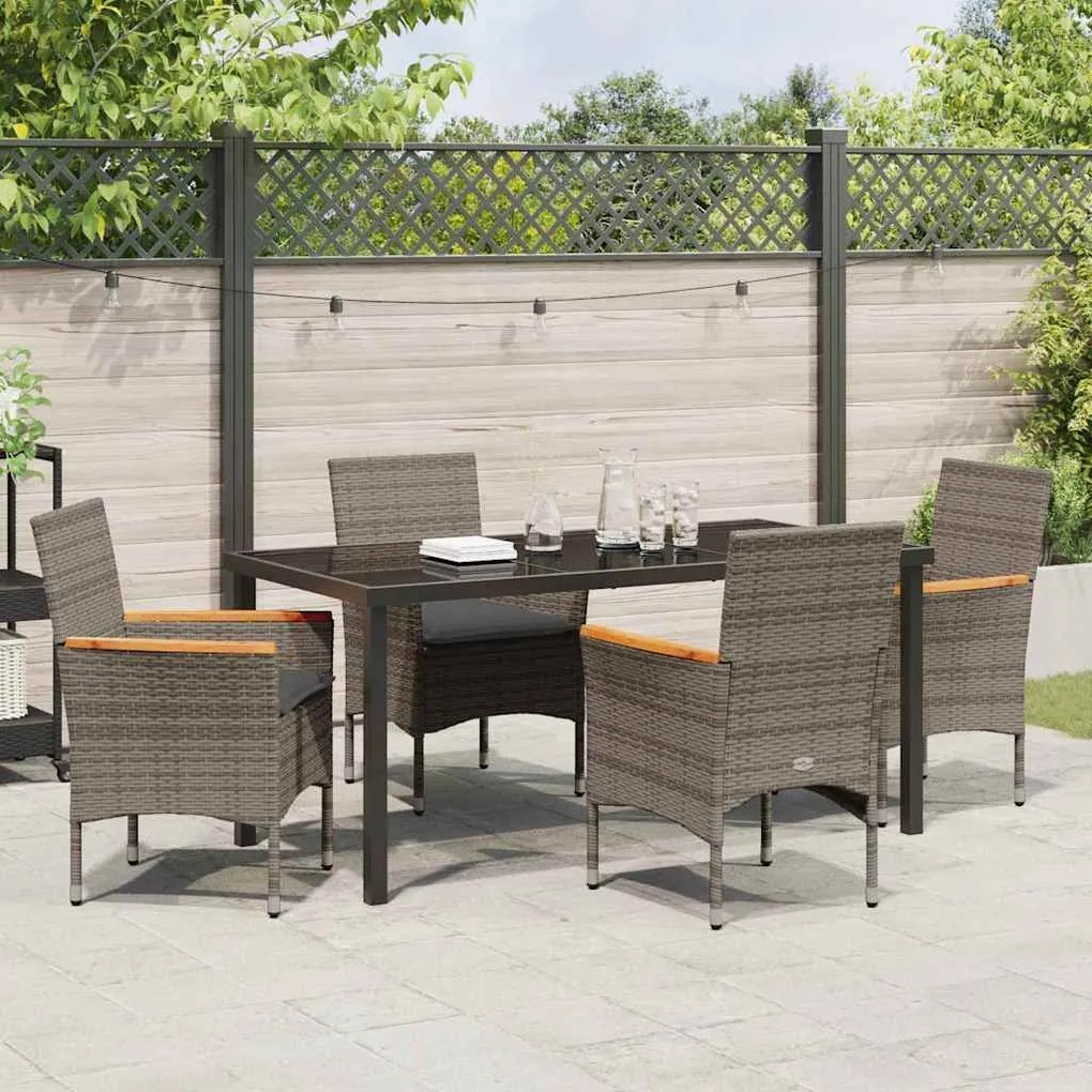 Conjunto de Jantar de Jardim de 5 Peças com Almofadas Cinza em Rattan