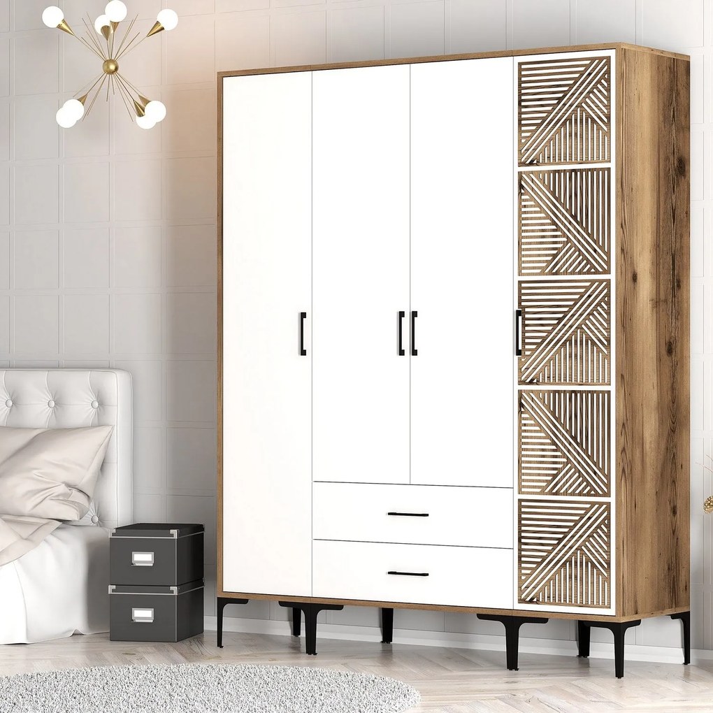 Guarda-Roupa Kumsal STP – Nogueira e Branco – 160x47,5x201,4 cm