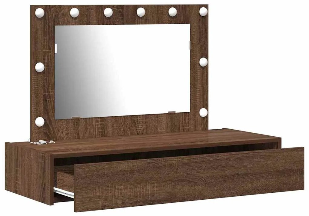Mesa de Maquilhagem de Parede com Luzes LED Carvalho Castanho