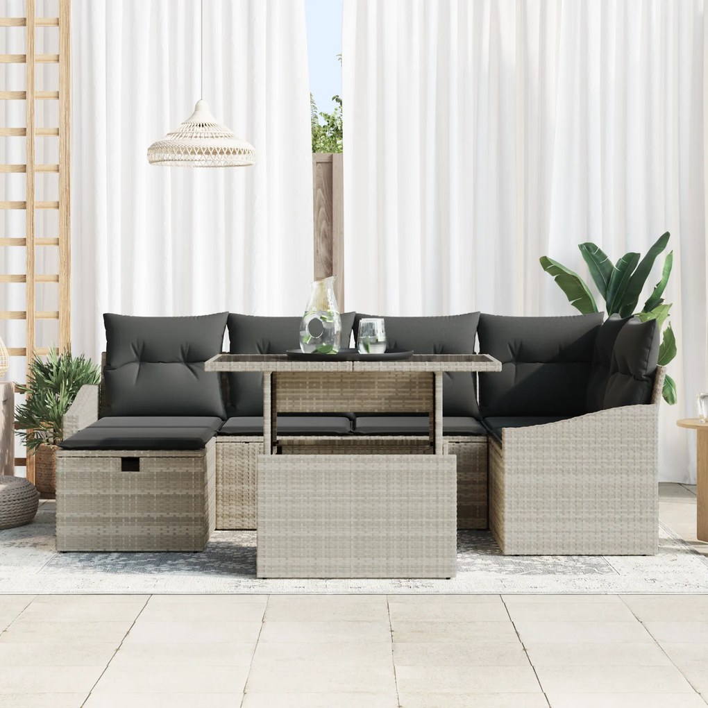 Conjunto de Sofá de Jardim de 7 Peças com Almofadas em Cinza Claro Vim