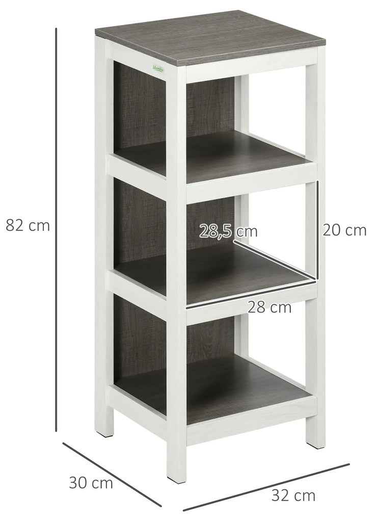 kleankin Estante para Casa de Banho de 3 Níveis Estante de Armazenamento de Casa de Banho Multiuso para Cozinha Sala de Estar Dormitório Anti-Tombo 32x30x82cm Branco e Cinza