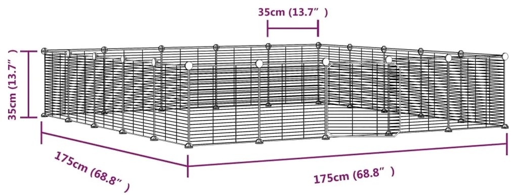 Gaiola p/ animais de 20 painéis c/ porta 35x35 cm aço preto