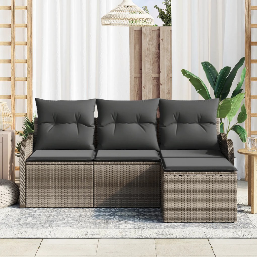 Conjunto de Sofá de Jardim vidaXL de 4 Peças com Almofadas Cinza Polyr