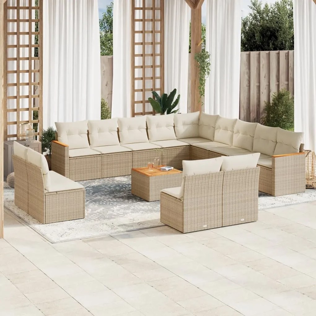 vidaXL 14 pcs conjunto de sofás p/ jardim com almofadões vime PE bege