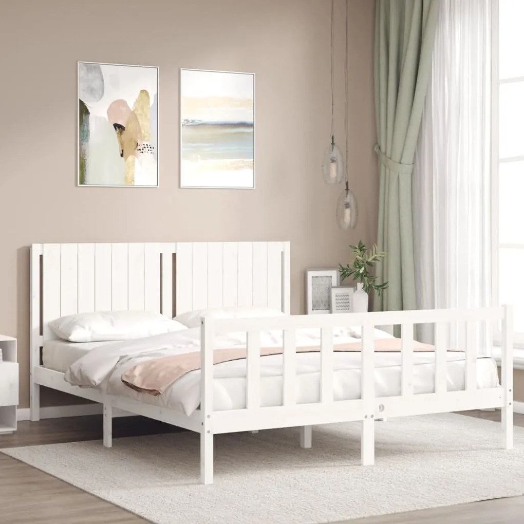 Cama sem colchão 160x200 cm madeira de pinho maciça branco